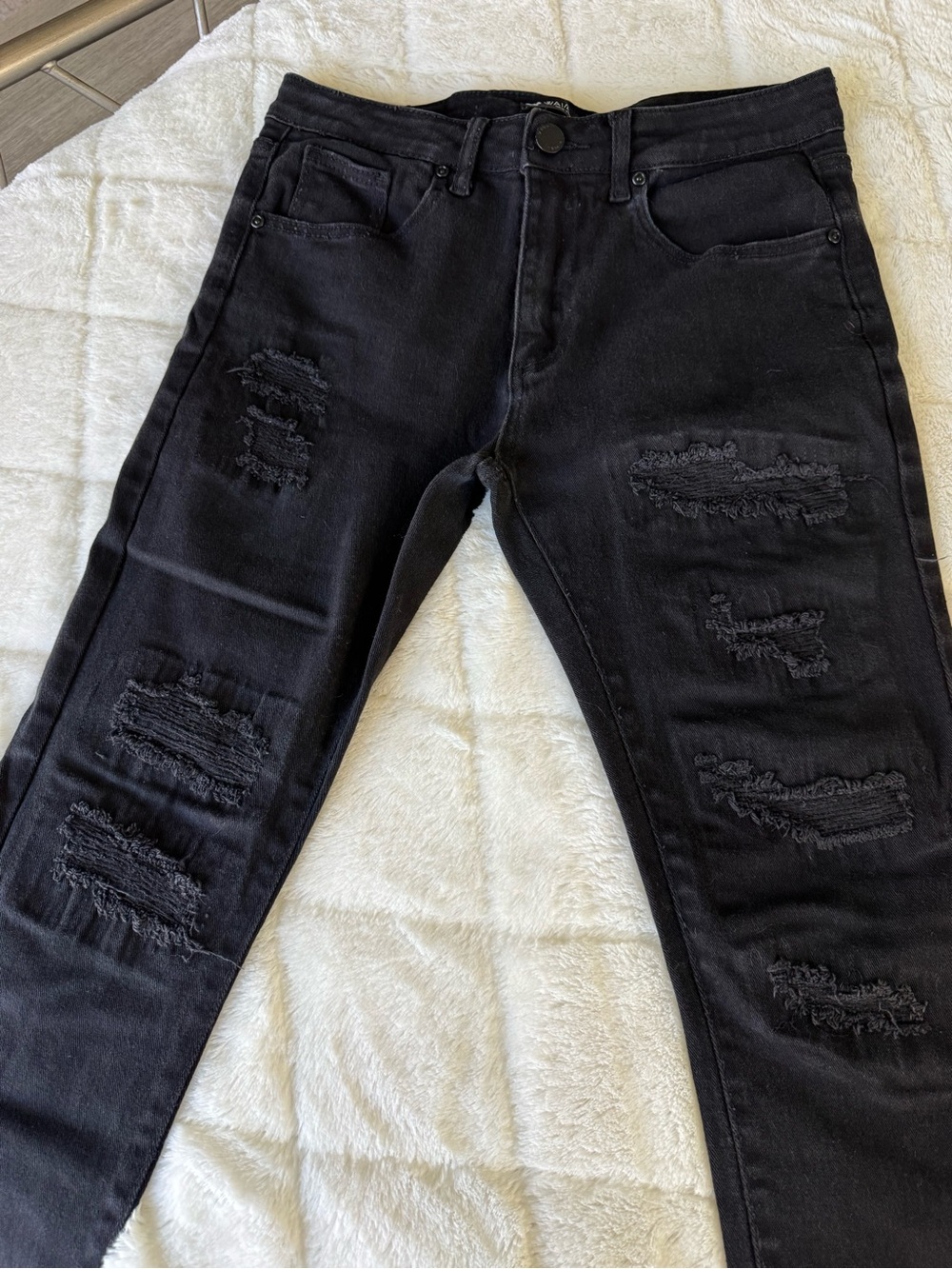 Waimea Distressed Black Men's Skinny Jeans - Picture 7 of 12